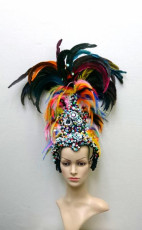 Showgirl Headpiece Rainbow Feathers &amp; Gems